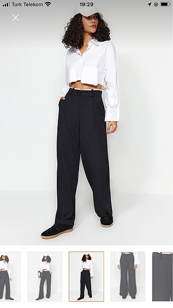 siyah kemer detaylı wide leg pantolon