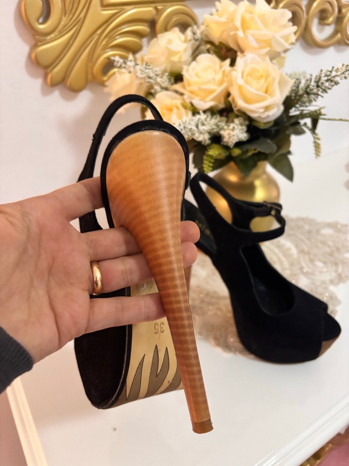 Siyah Platform Topuklu Kadın Gece Ayakkabısı - Görsel 5