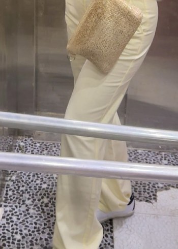 Stradivarius Sarı Kadın Midi Keten Pantolon