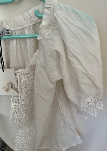 Beyaz Dantel Detaylı Bohem Mini Bluz - Görsel 4