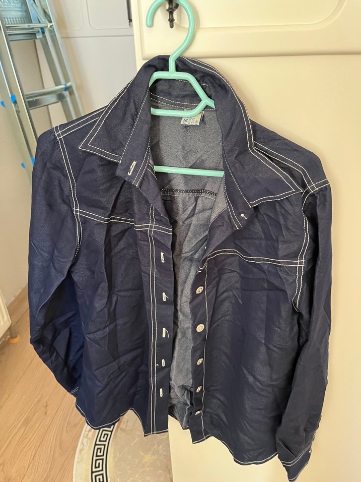 Kadın Lacivert Düğmeli Denim Ceket - Görsel 2