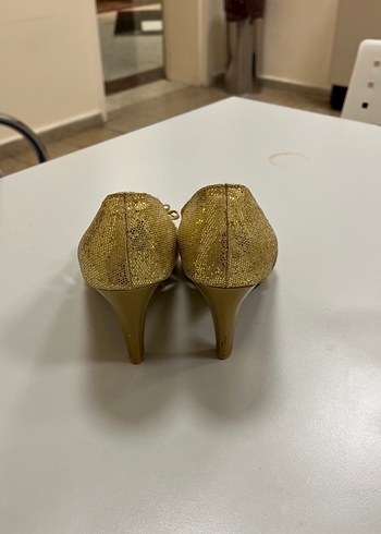 Altın Renkli Yüksek Topuklu Kadın Abiye Ayakkabı - Görsel 4