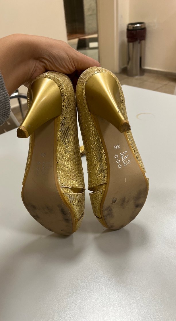 Altın Renkli Yüksek Topuklu Kadın Abiye Ayakkabı - Görsel 5