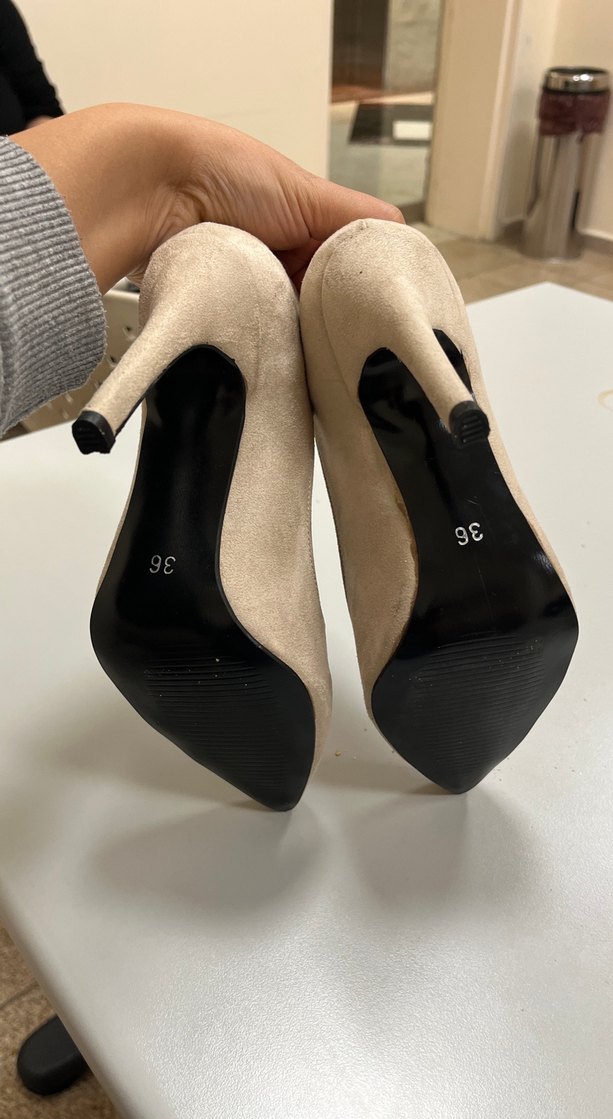 Bej Süet Stiletto Kadın Ayakkabı - Görsel 5