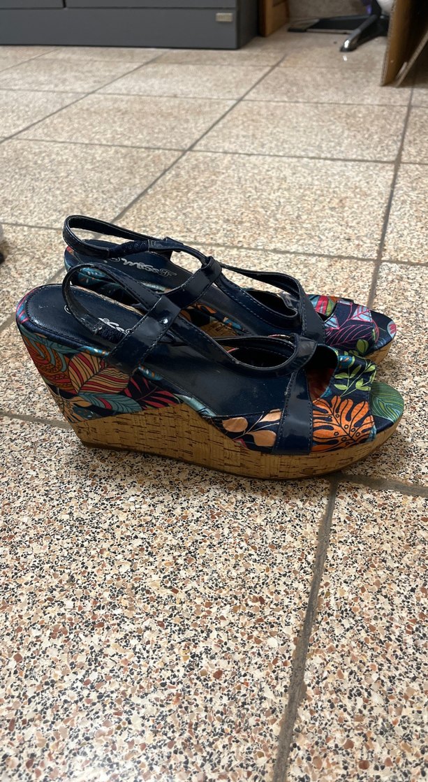 Desenli Bohem Kadın Dolgu Topuklu Sandalet - Görsel 2