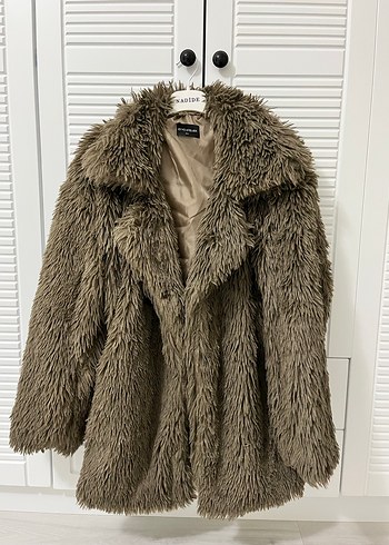 Bohem Tarzı Kahverengi Suni Kürk Midi Mont - Görsel 4