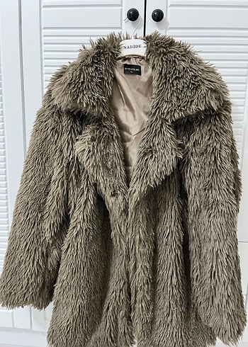 Bohem Tarzı Kahverengi Suni Kürk Midi Mont - Görsel 2