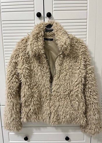 Bej Kadın Suni Kürk Midi Ceket - Görsel 4