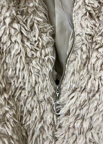 Bej Kadın Suni Kürk Midi Ceket - Görsel 2