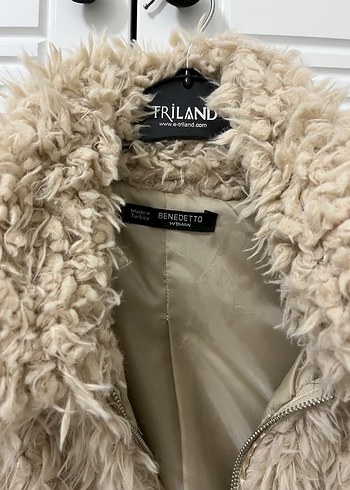 Bej Kadın Suni Kürk Midi Ceket - Görsel 3