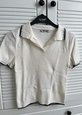 Triland Beyaz Kısa Kollu Örgü Tişört - Görsel 2
