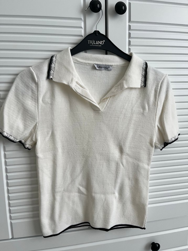 Triland Beyaz Kısa Kollu Örgü Tişört - Görsel 2