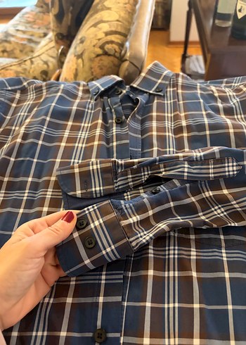 Lacivert Kareli Uzun Kollu Erkek Gömlek - Görsel 8