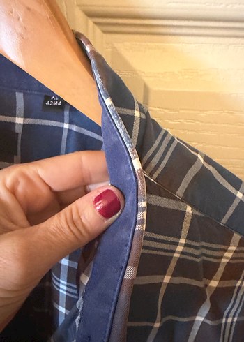 Lacivert Kareli Uzun Kollu Erkek Gömlek - Görsel 4