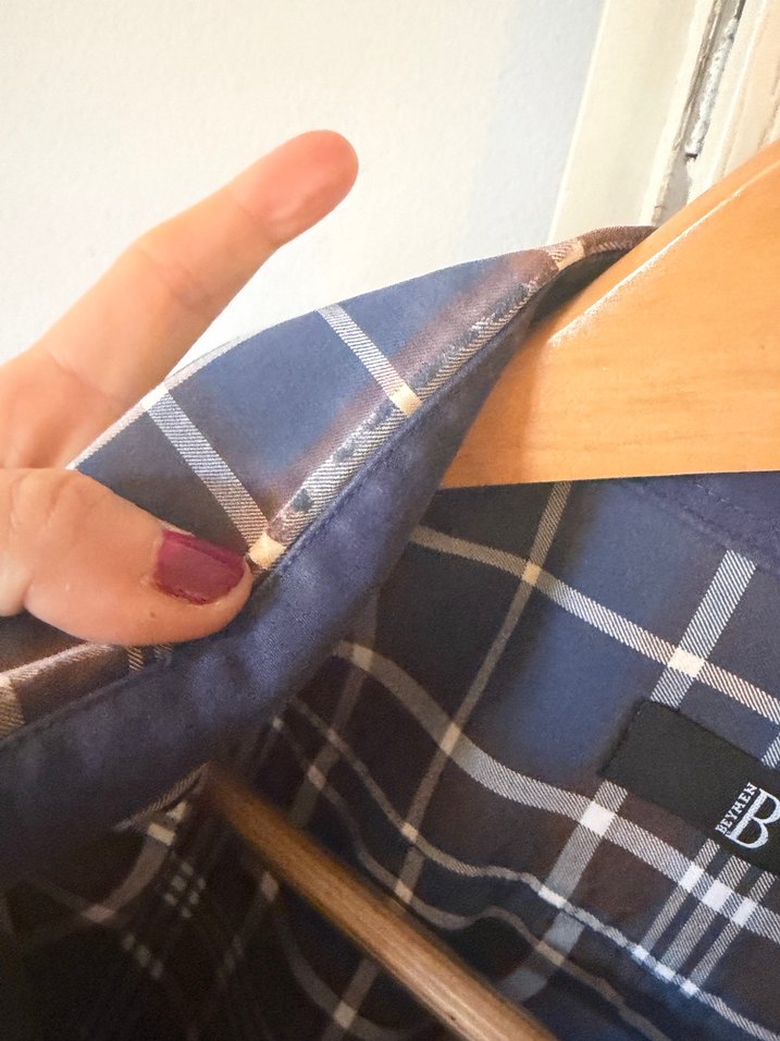 Lacivert Kareli Uzun Kollu Erkek Gömlek - Görsel 3