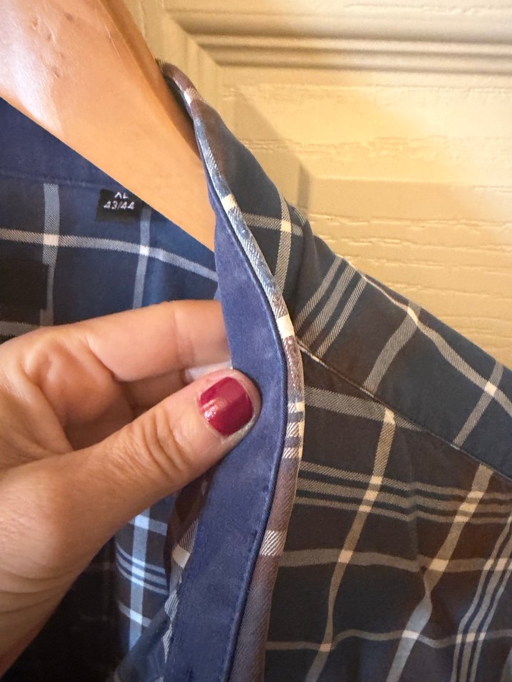 Lacivert Kareli Uzun Kollu Erkek Gömlek - Görsel 4