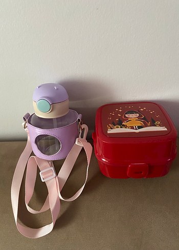 Pastel Mor Çocuk Termos Şişe ve Kutu Seti 2si birlikte - Görsel 8