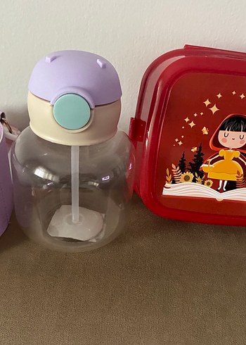 Pastel Mor Çocuk Termos Şişe ve Kutu Seti 2si birlikte - Görsel 2