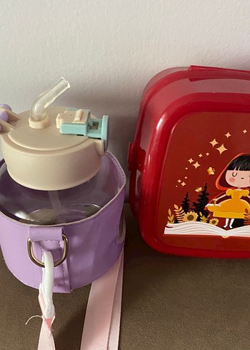 Pastel Mor Çocuk Termos Şişe ve Kutu Seti 2si birlikte - Görsel 3