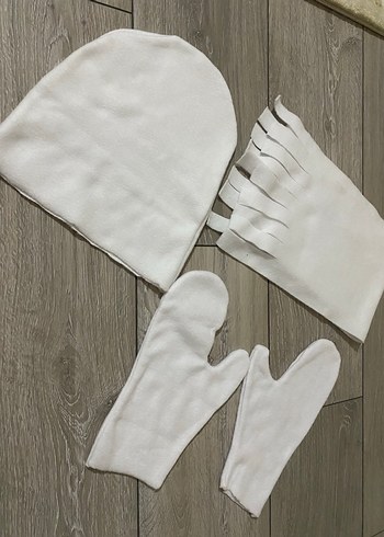 Kız Çocuk Beyaz Polar Eldiven ve Atkı Seti - Görsel 4