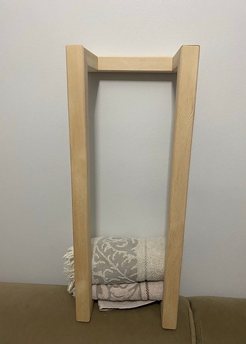 Bej Ahşap Askılı Havluluk Rafı - Görsel 6