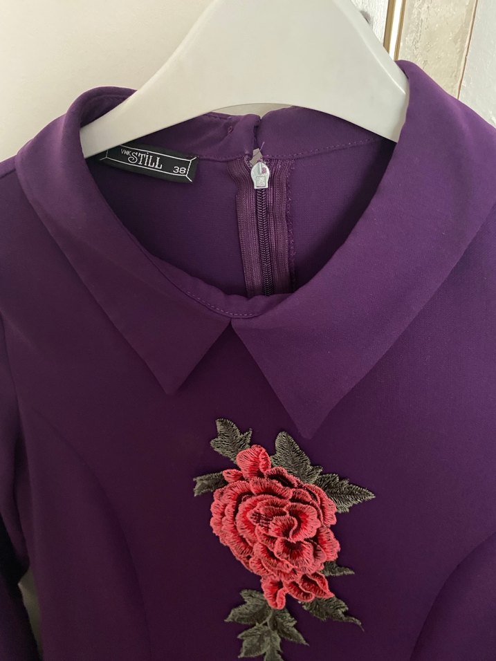 Uzun Kollu Mor Nakışlı Kadın Tunik - Görsel 2