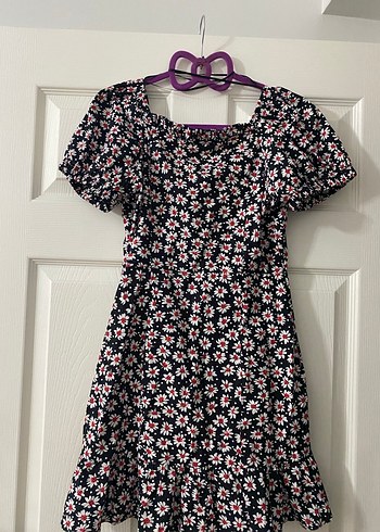 Çiçek Desenli Kısa Kollu Midi Elbise - Görsel 6