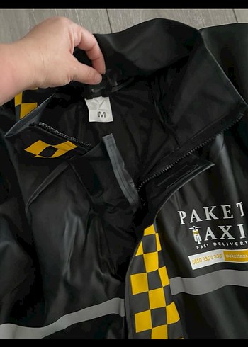 Sarı Baskılı Fermuarlı Biker Yağmurluk