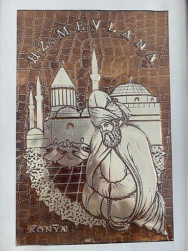 Beden kahverengi Renk Kabartmalı Mevlana Resmi