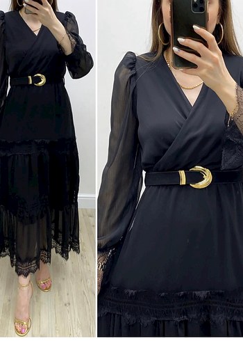 LC Waikiki Siyah Uzun Gotik Kadın Elbise