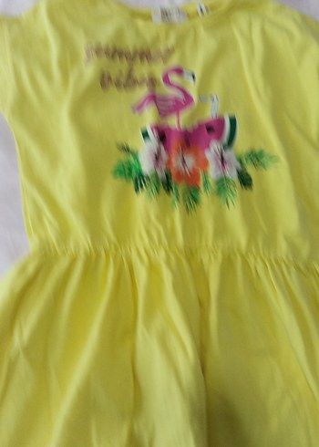 Kız Çocuk Sarı Renkli Baskılı Elbise - Görsel 4