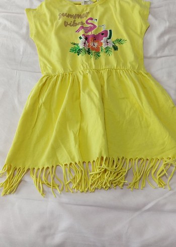 Kız Çocuk Sarı Renkli Baskılı Elbise - Görsel 5