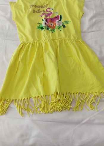 Kız Çocuk Sarı Renkli Baskılı Elbise - Görsel 6