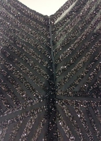 Siyah V Yakalı Uzun Drapeli Abiye Elbise - Görsel 7