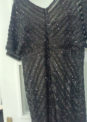 Siyah V Yakalı Uzun Drapeli Abiye Elbise - Görsel 6