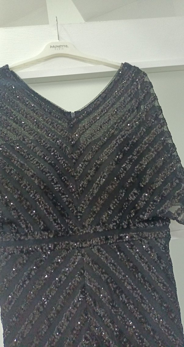 Siyah V Yakalı Uzun Drapeli Abiye Elbise - Görsel 4