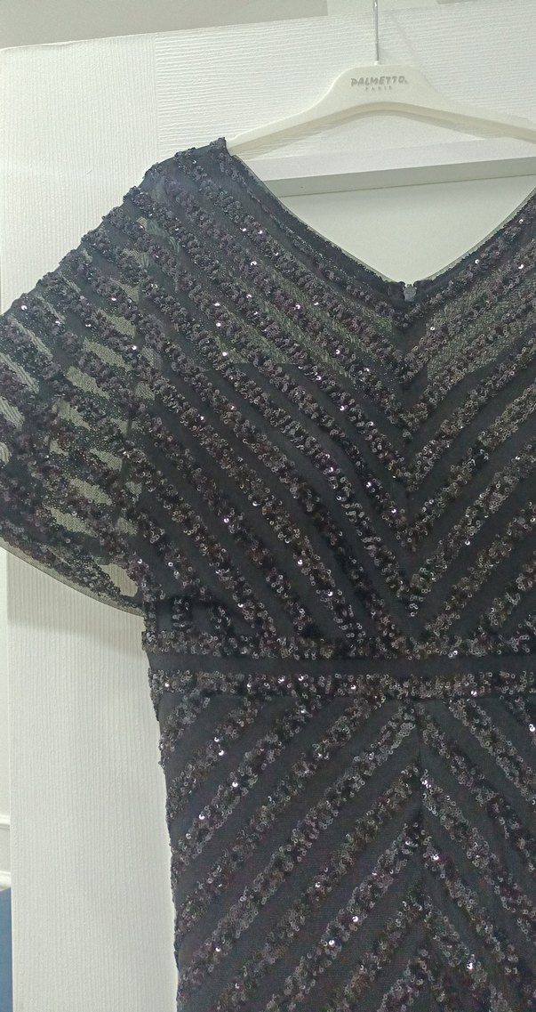 Siyah V Yakalı Uzun Drapeli Abiye Elbise - Görsel 3