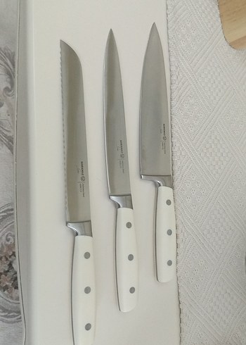 Beyaz Saplı Mutfak Bıçak Seti ve Ahşap Stand - Görsel 6