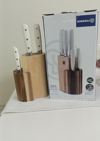 Beyaz Saplı Mutfak Bıçak Seti ve Ahşap Stand - Görsel 10