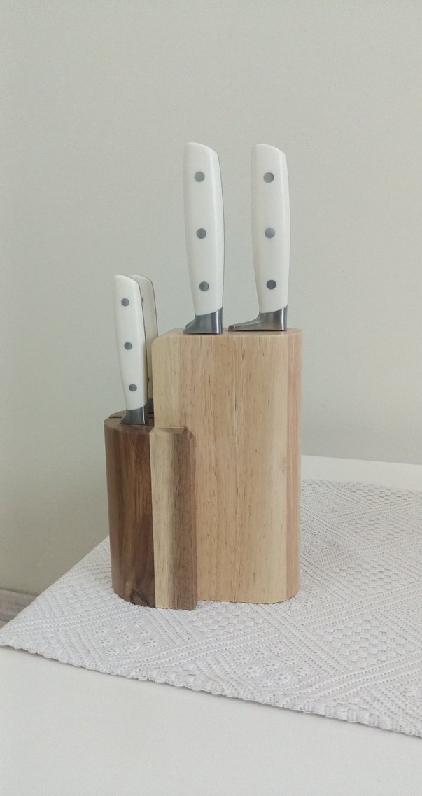 Beyaz Saplı Mutfak Bıçak Seti ve Ahşap Stand - Görsel 5