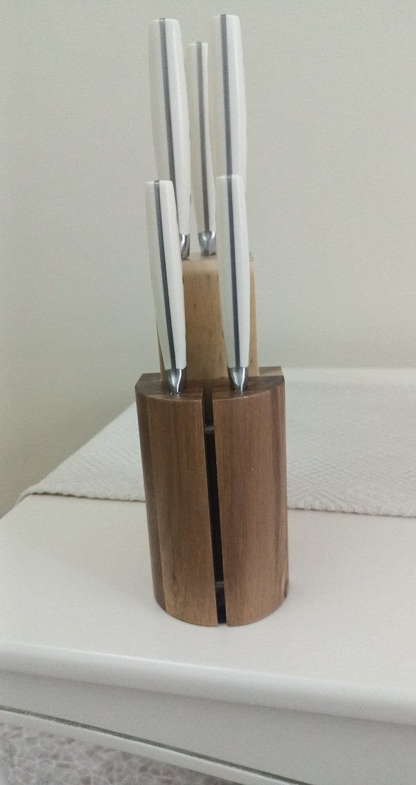 Beyaz Saplı Mutfak Bıçak Seti ve Ahşap Stand - Görsel 2