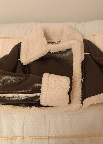 Kahverengi Kürklü Deri Kadın Biker Ceket zara marka - Görsel 3