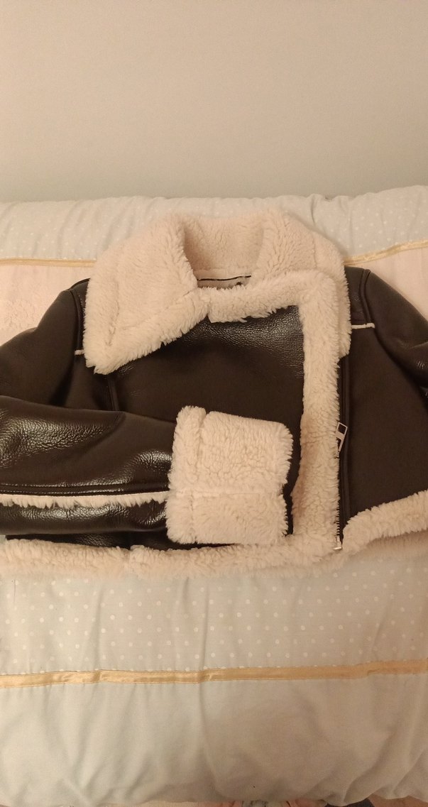 Kahverengi Kürklü Deri Kadın Biker Ceket zara marka - Görsel 3