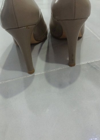 Bej Süet Stiletto Kadın Ayakkabı - Görsel 4