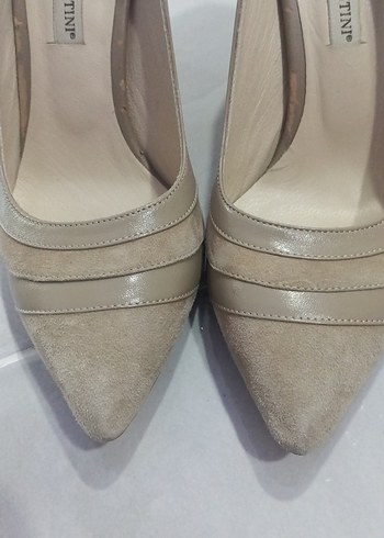 Bej Süet Stiletto Kadın Ayakkabı - Görsel 3
