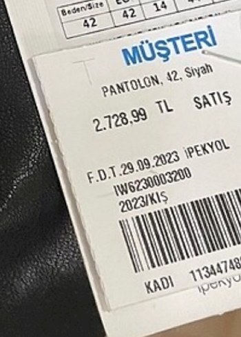 ipekyol Sıfır deri Pantolon beden 42/
