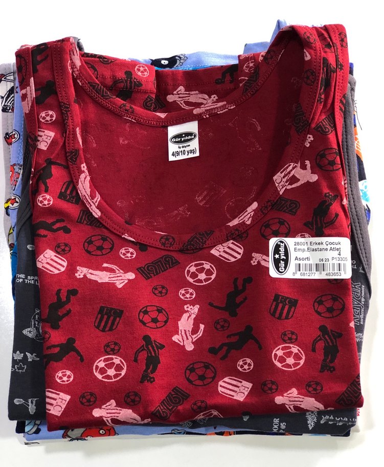 Renkli Baskılı Mavi Çocuk Atlet - Görsel 5