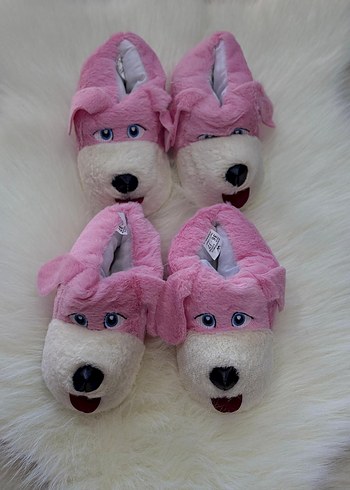 Kız Çocuk Pembe Peluş Hayvan Figürlü Ev Terliği - Görsel 3