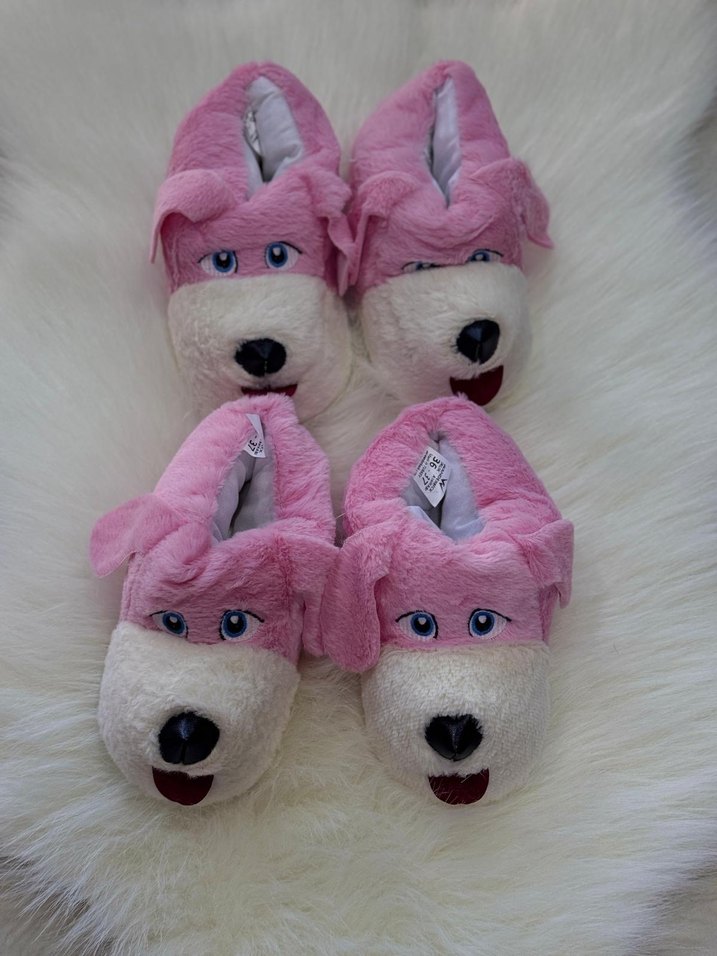 Kız Çocuk Pembe Peluş Hayvan Figürlü Ev Terliği - Görsel 3