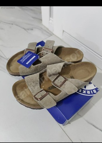 Bej Süet Deri Tokalı Birkenstock Kadın terlik